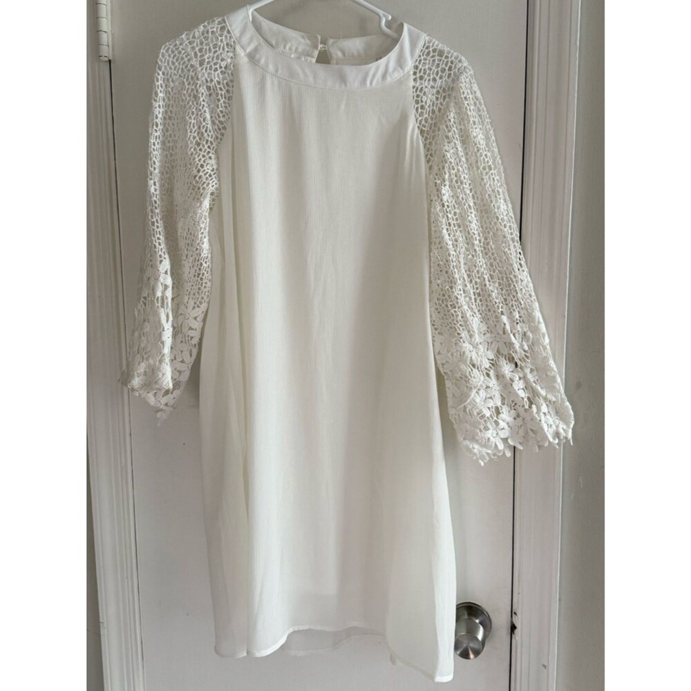 Elegant White Crochet Sleeve Cocktail Dress Dress Size L